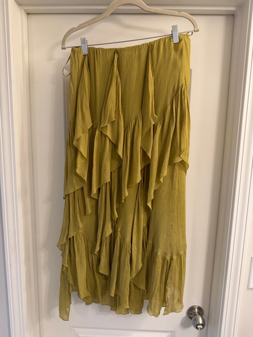 Zara NWT Women's Olive Green Ruffle Maxi Skirt